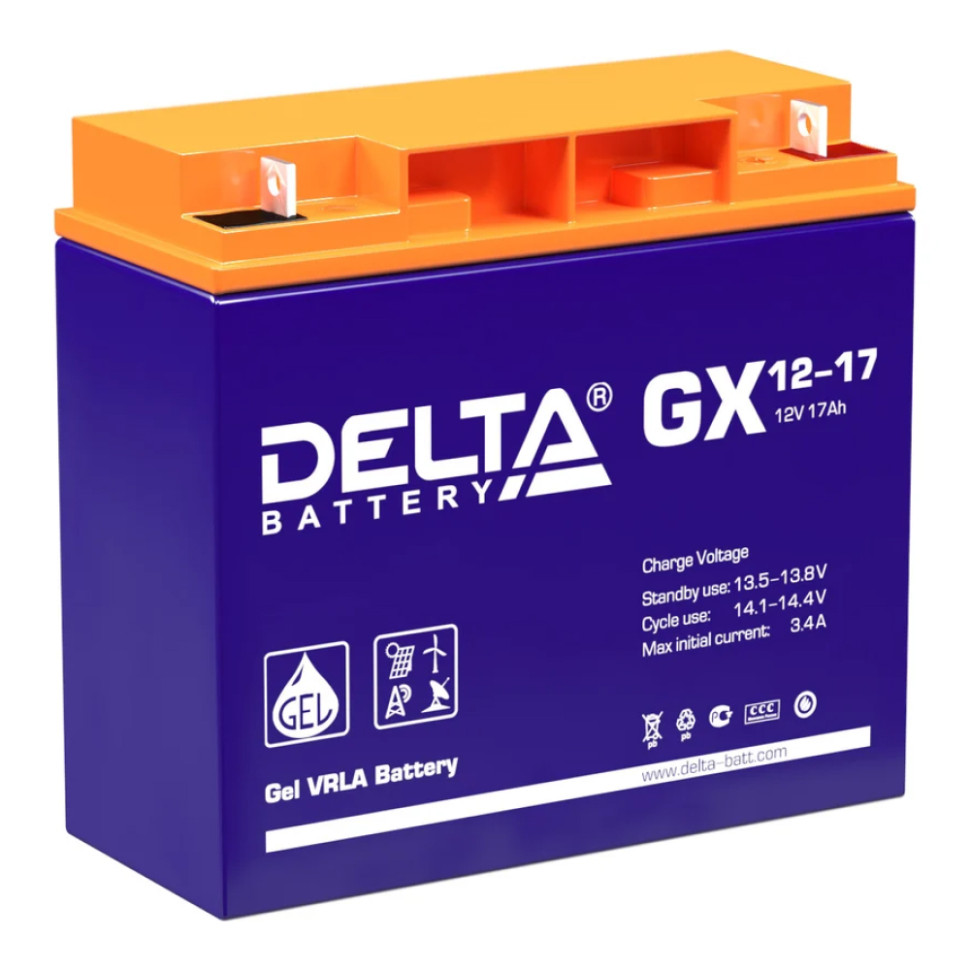 Аккумуляторная батарея для ИБП Delta GX 12-17 (12V, 17Ah, болт+гайка 5,5мм (M5), свинц‑кислот. GEL
