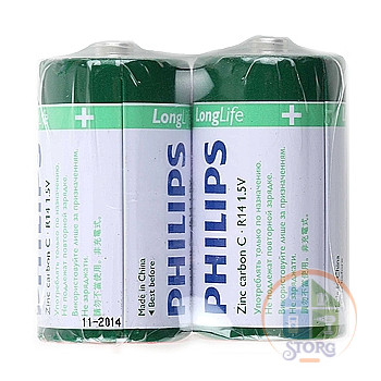 Элемент питания PHILIPS LONGLIFE R14 SR2, в упак 24 шт