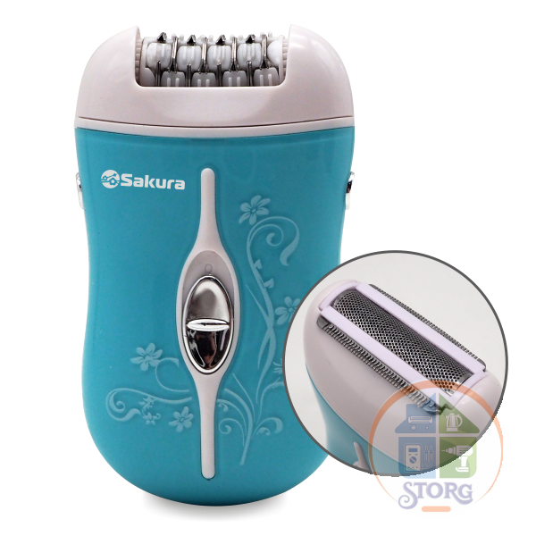 Эпилятор SAKURA SA-5540SBL, 2-в-1 - эпилятор + бритва с  триммером, 2 скорости вращения эпилирующей головки, 3 насадки (с широким / узким окном, бритва с триммером), работа от аккумулятора и от сети. (До 45 минут автономной работы от аккумулятора!)