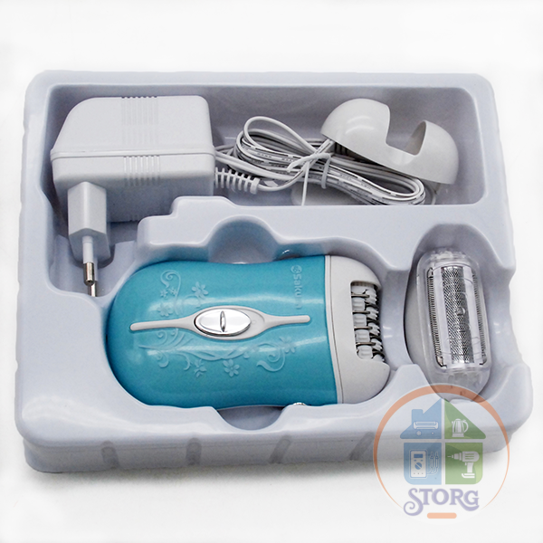 Эпилятор SAKURA SA-5540SBL, 2-в-1 - эпилятор + бритва с  триммером, 2 скорости вращения эпилирующей головки, 3 насадки (с широким / узким окном, бритва с триммером), работа от аккумулятора и от сети. (До 45 минут автономной работы от аккумулятора!)