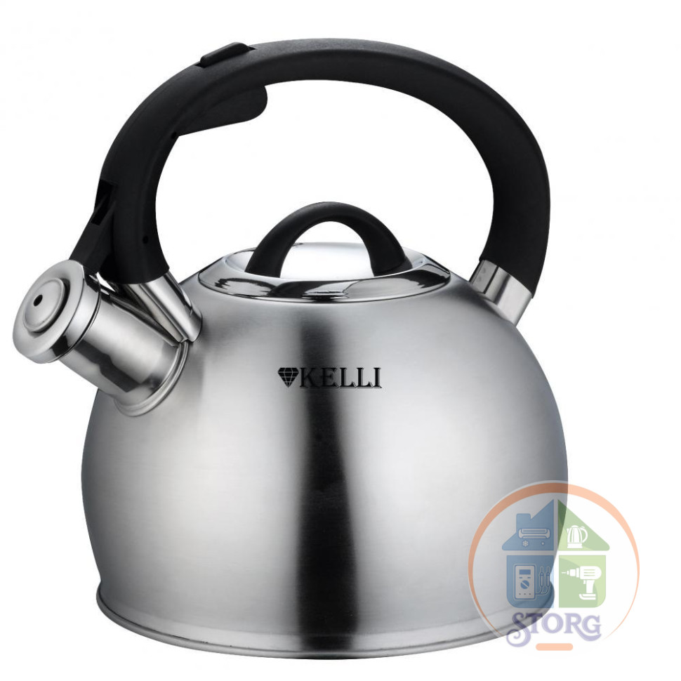 Чайник металлический KELLI KL-4565 (Объем 2л; Высококачественная нержавеющая сталь;Свисток)