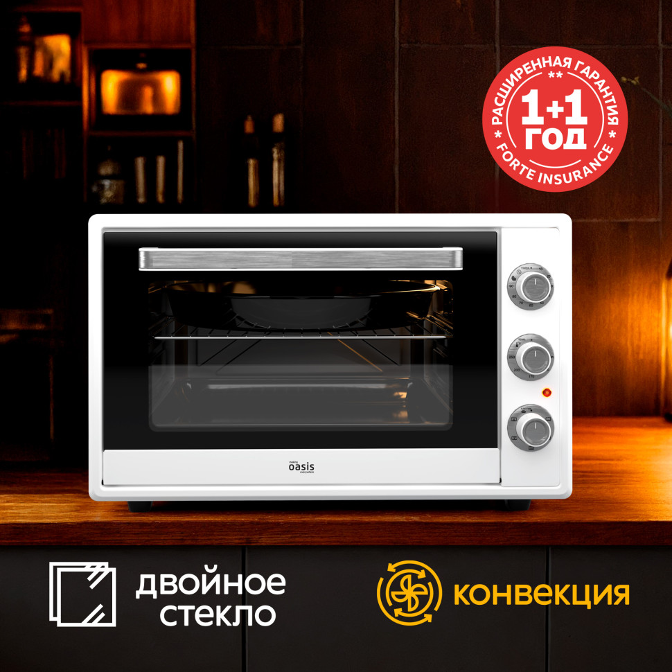 Духовой шкаф OASIS everywhere M-65CW2, Белый, 65л, 2000Вт, Конвекция, 5 реж., 2-е стекло, 50-250 °С
