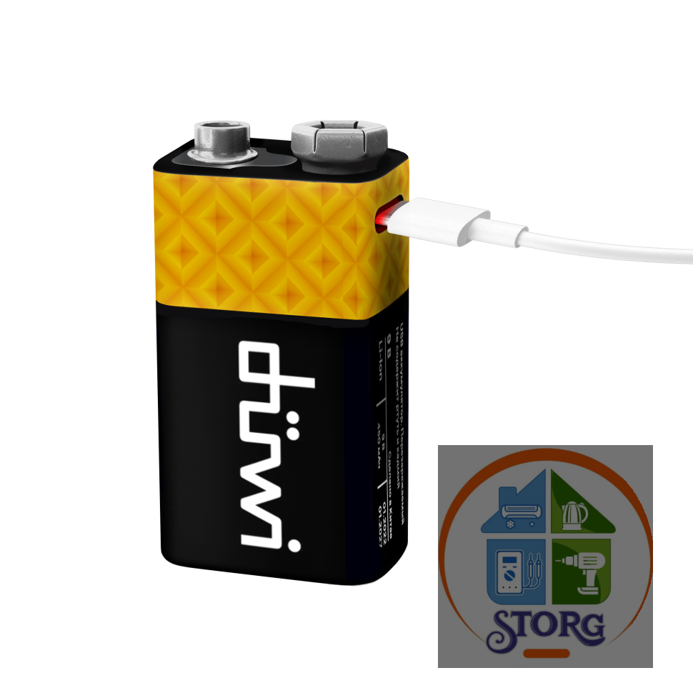 Аккумулятор USB, тип Крона Li-ion, 9В, 340мАч, 1шт, кабель для зарядки, Duwi 62014 3