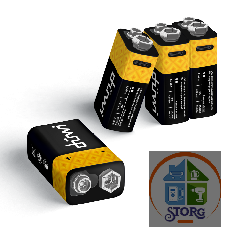 Аккумулятор USB, тип Крона Li-ion, 9В, 340мАч, 1шт, кабель для зарядки, Duwi 62014 3