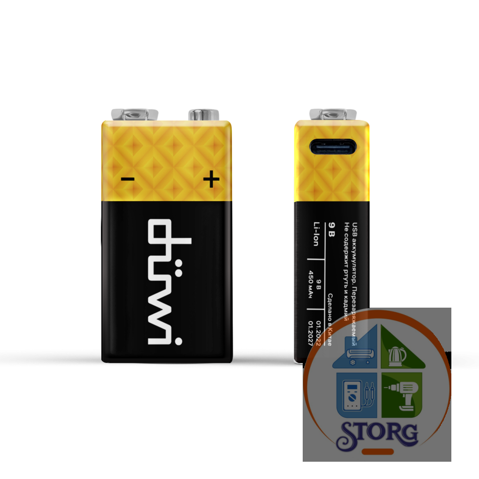 Аккумулятор USB, тип Крона Li-ion, 9В, 340мАч, 1шт, кабель для зарядки, Duwi 62014 3