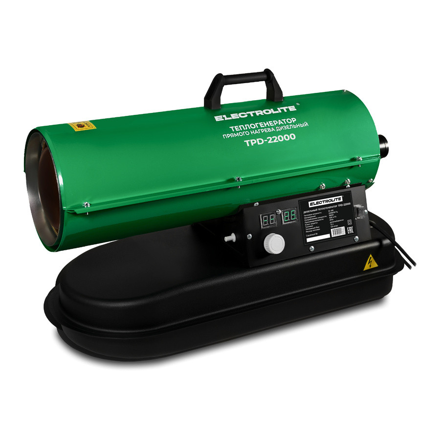 Пушка тепловая дизельная ELECTROLITE TPD-22000, прямой нагр,600м³/час, бак 12л, 22кВт, автоном.отоп.