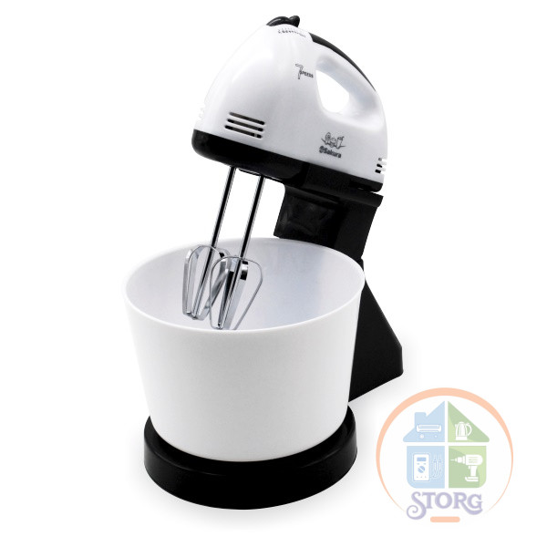 Миксер с чашей SAKURA SA-6313CBK, 250Вт, 7 скоростей, венчики для взбивания, крюки