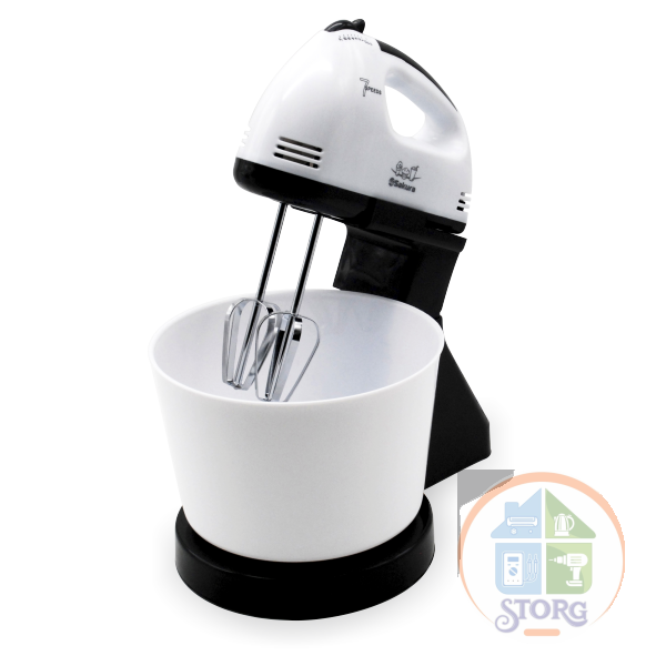 Миксер с чашей SAKURA SA-6313CBK, 250Вт, 7 скоростей, венчики для взбивания, крюки