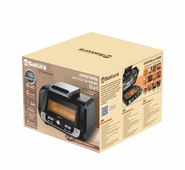 Аэрогриль SAKURA SA-7683BK Premium 2в1, Черный, 10л, 1750Вт,сенсор, 12реж, 124ч таймер