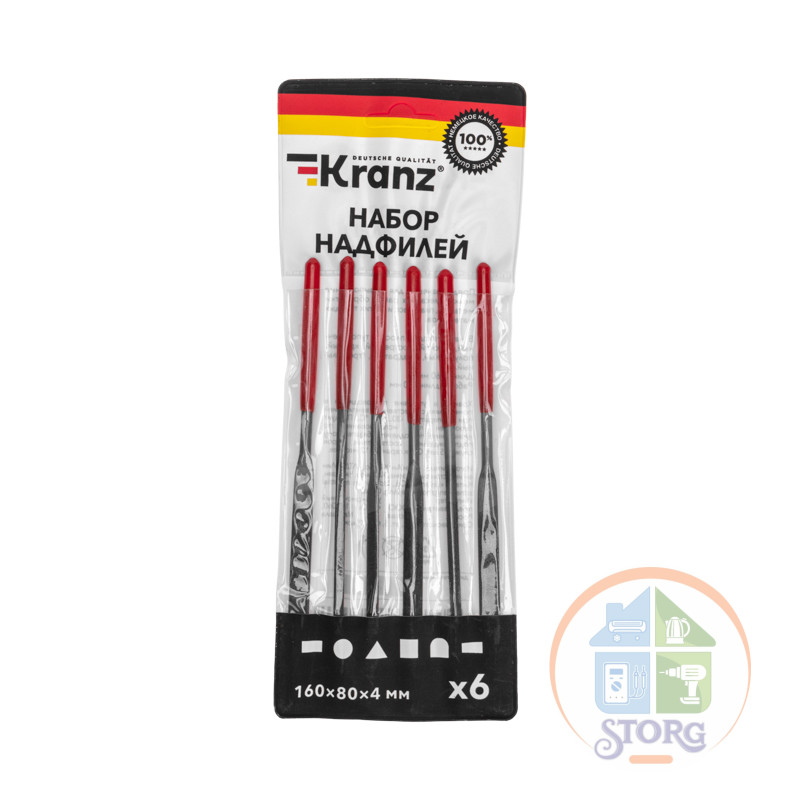Набор надфилей KRANZ 160х4 мм, 6 шт., обрезиненные рукоятки