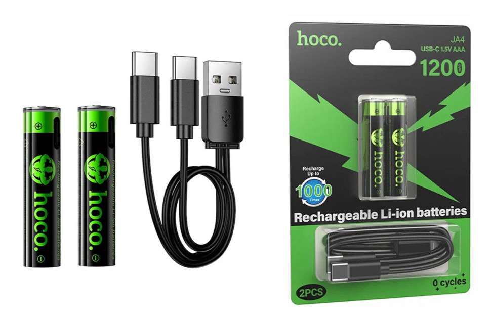 Аккумуляторы HOCO JA4 AAA 2pcs, по 1200mWh, с кабелем Type-C ( цена за уп.2шт )