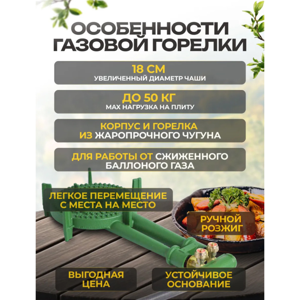 Плита газовая портативная "Умница" ПГЧ-12Р (макс.нагруз.50кг, 6кВт, чугун, 2,6–3 кПа, газ сжиженный)