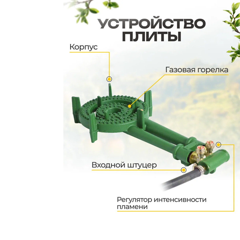 Плита газовая портативная "Умница" ПГЧ-12Р (макс.нагруз.50кг, 6кВт, чугун, 2,6–3 кПа, газ сжиженный)