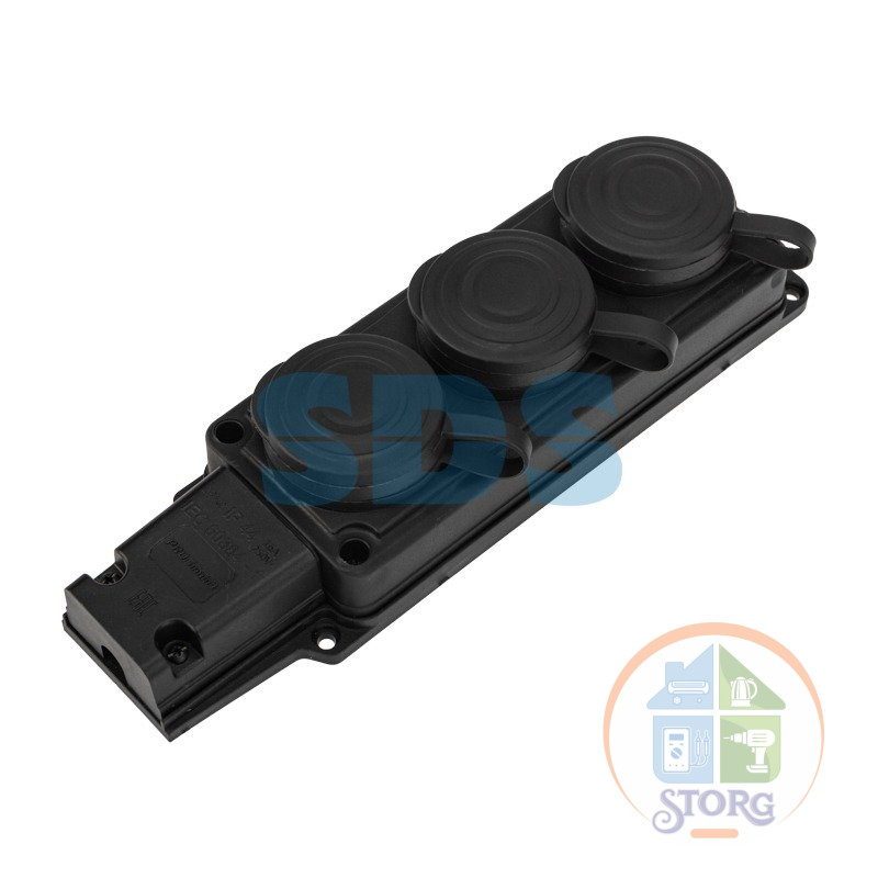 Розетка (колодка) штепсельная трехместная влагозащищенная 2P+PE 230V, 16 А, IP44 каучук PROconnect