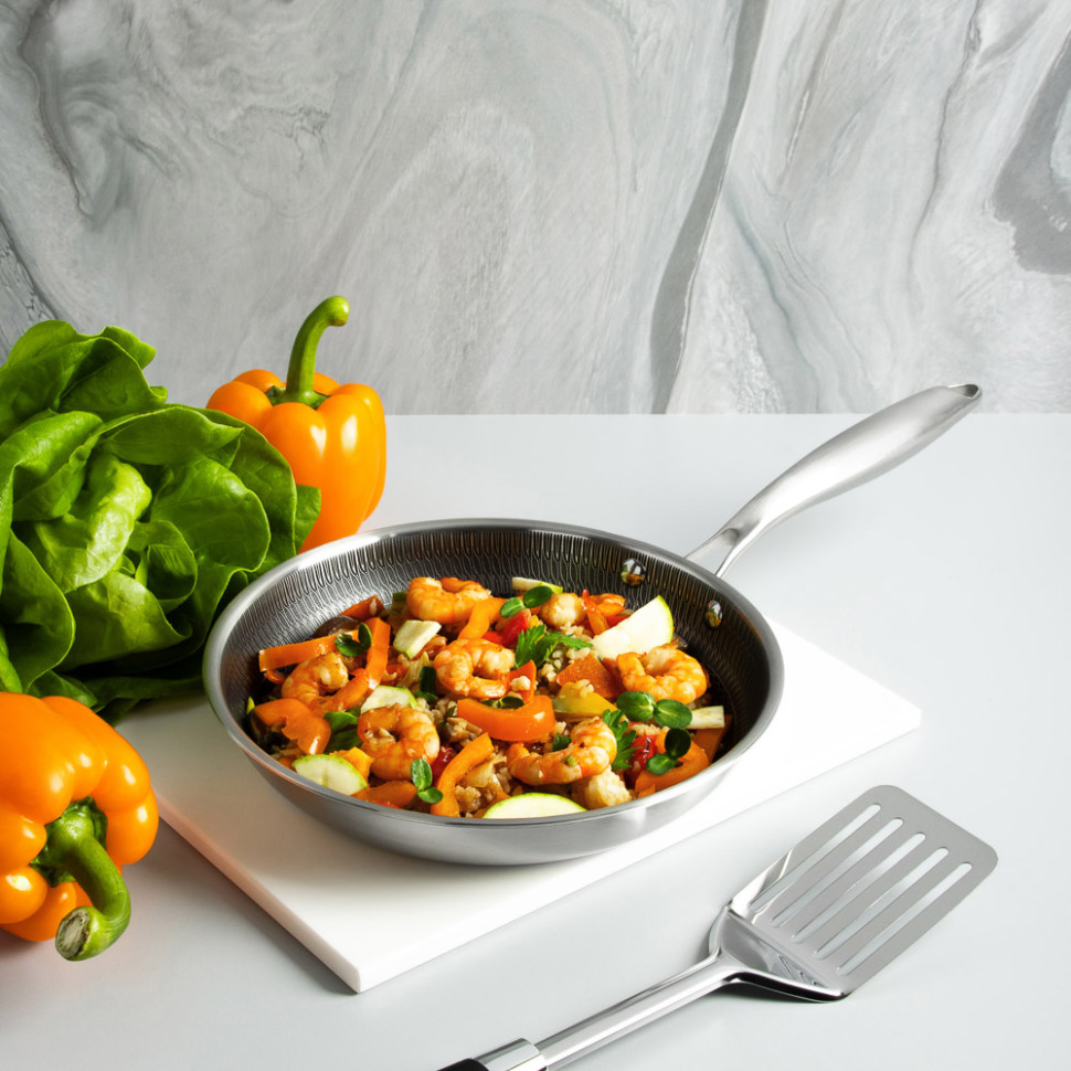 Сковорода SATOSHI Савона Triply 3-х слойная 24х4,3см, нерж.сталь 18/10, антиприг.покр. "соты", инд