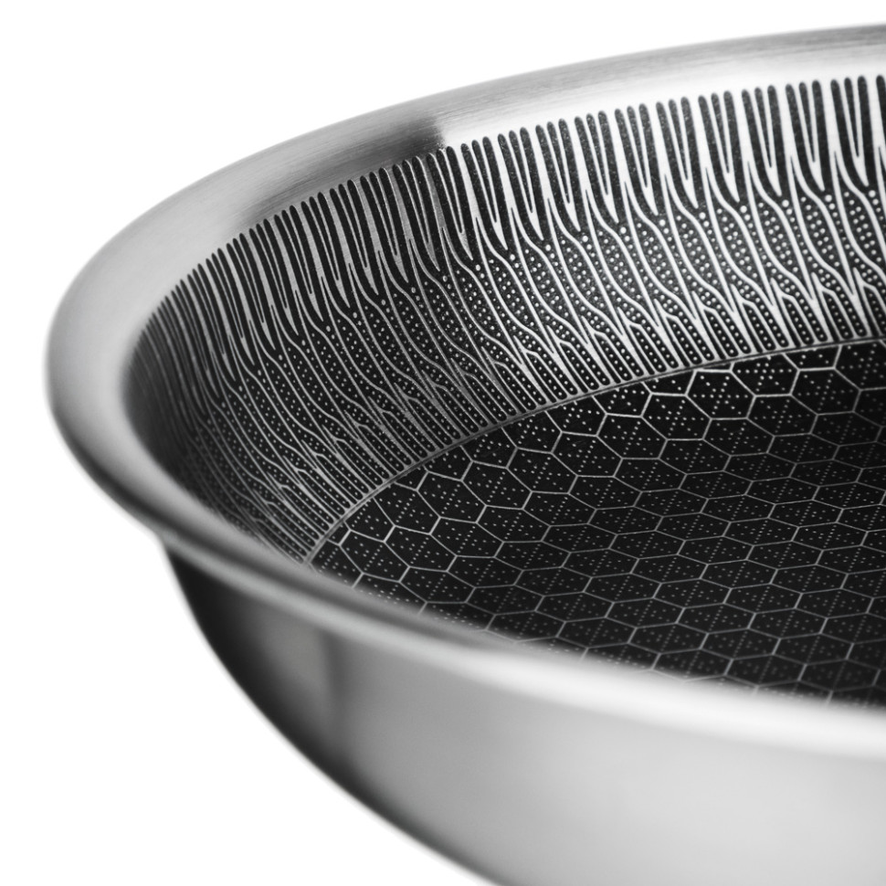 Сковорода SATOSHI Савона Triply 3-х слойная 24х4,3см, нерж.сталь 18/10, антиприг.покр. "соты", инд