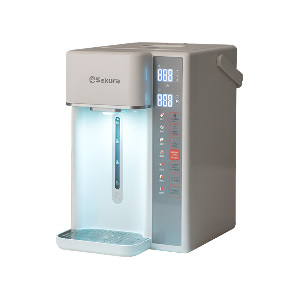 Термопот SAKURA SA-1356W, 5л, 1200Вт, нерж.сталь, подсветка, сенс.управ., 7 темп реж. 45-95 °C