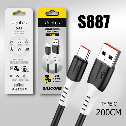 Кабель Silicone USB UGETUS X82 Type-C силиконовый 2000mm (Black)  10pcs