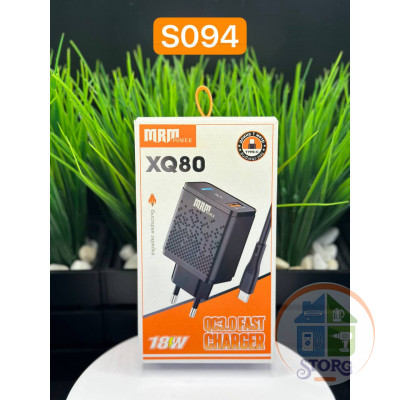 СЗУ MRM XQ80 18W+QC3.0 1USB с кабелем Type-C 1000m Black