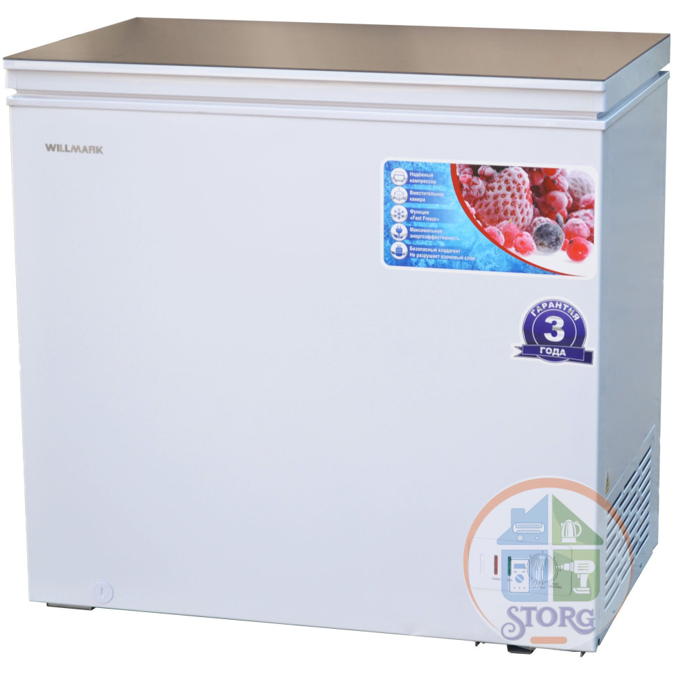 Морозильный ларь WILLMARK CF-310G (КОМПР. TOSHIBA, до -24С, 305л, 2 корз., стекл. крышка, гар.3года)