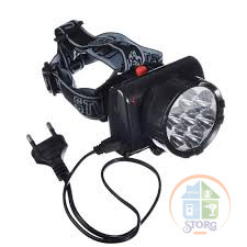 Фонарь налобный ЧИНГИСХАН, аккумуляторный 7 ярк. LED, шнур 220В, 8,8х7х7,6см