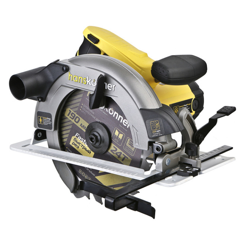 Пила дисковая циркулярная Hanskonner HCS50190, 1800Вт, ТПД 190х20мм, 65мм, константная эл-ка, LED
