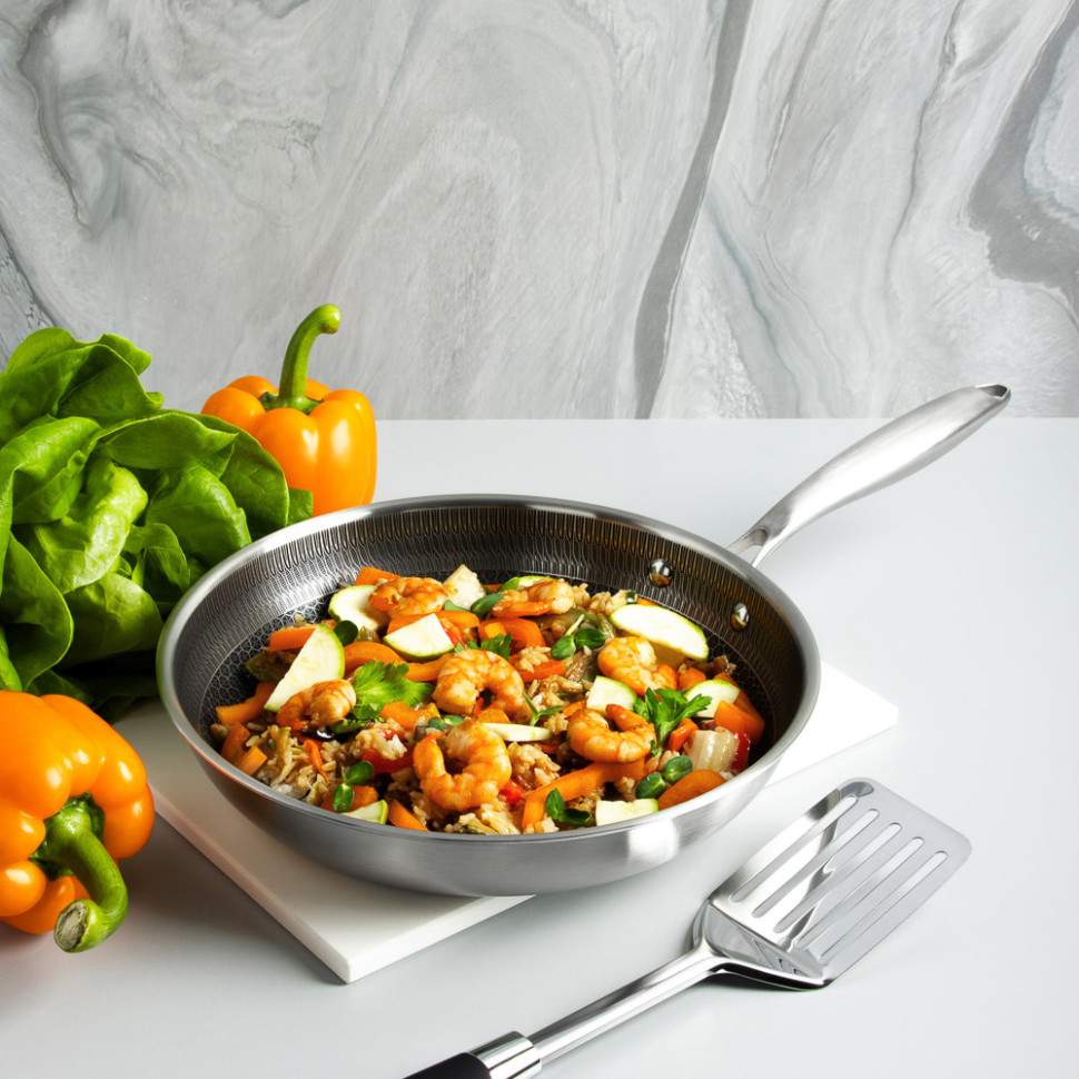 Сковорода SATOSHI Савона Triply 3-х слойная 28х5,3см, нерж.сталь 18/10, антиприг.покр. "соты", инд