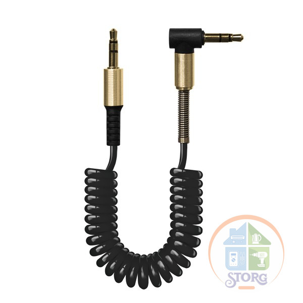 Кабель AUX  Ky121  Витой металлический угловой штекер 1800mm (Black)  25pcs