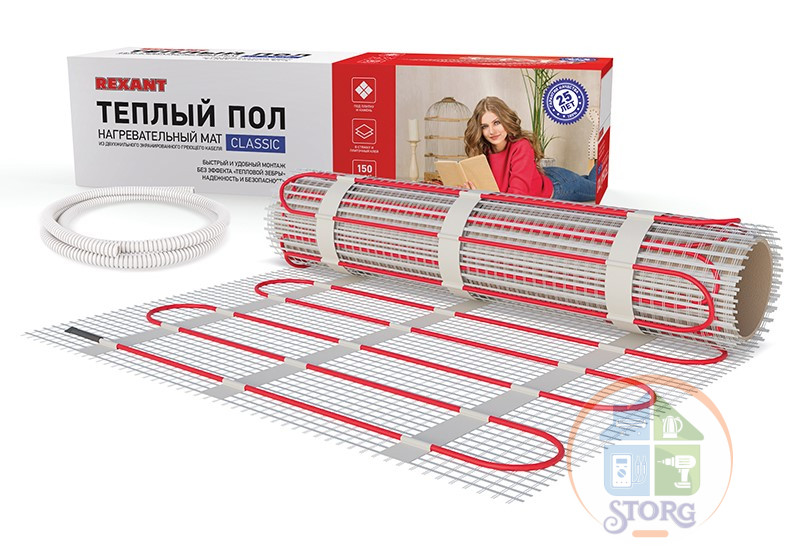 Теплый пол нагревательный мат REXANT Classic RNX-3,5-525, площадь 3,5 м2, 0,5х7,0 м, 525 Вт, двухжильный с экраном