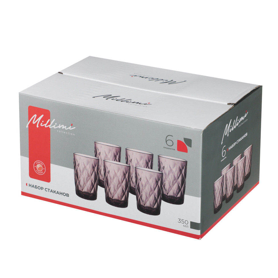Набор стаканов MILLIMI 6 шт, 350 мл, стекло, бордовый ромб