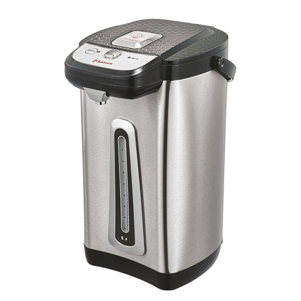 Термопот SAKURA SA-1346B Металлик/Черный, объем 6л, подсветка, нагрев.элемент закрытый, насос автом.