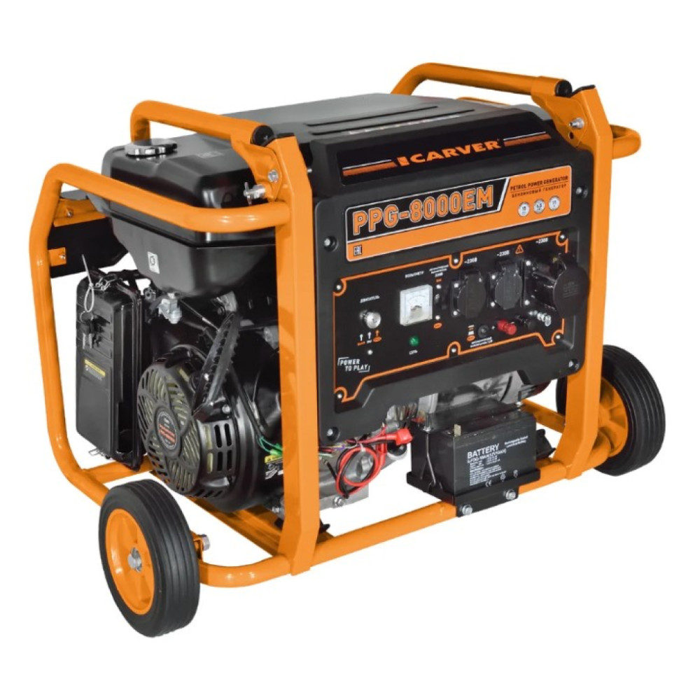 Генератор бензиновый Carver PPG-8000ЕM (6/6.6кВт, 230В, 1фаза, 4-такт., 78 дБ, руч./эл.старт, AVR)