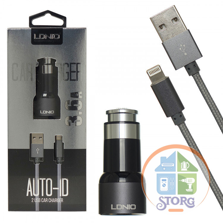 АЗУ автозарядка LDNIO C303 5V3,6A QC3.0 2USB + кабель usb iPhone 1000mm чёрный