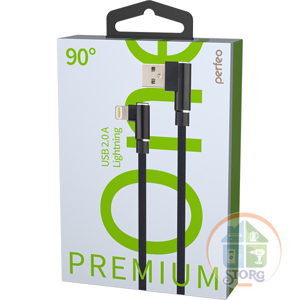 PERFEO Кабель для iPhone, USB - 8 PIN (Lightning), угловой, черный, длина 1 м., бокс (I4315)