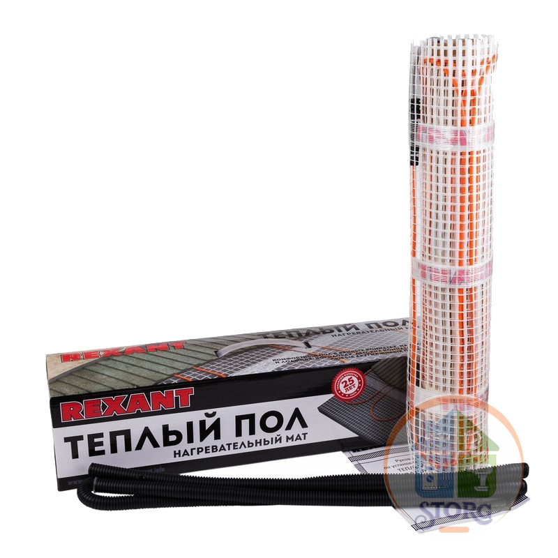 Теплый пол нагревательный мат REXANT, площадь 4,0 м2, 0,5х8,0 м, 640Вт, двухжильный