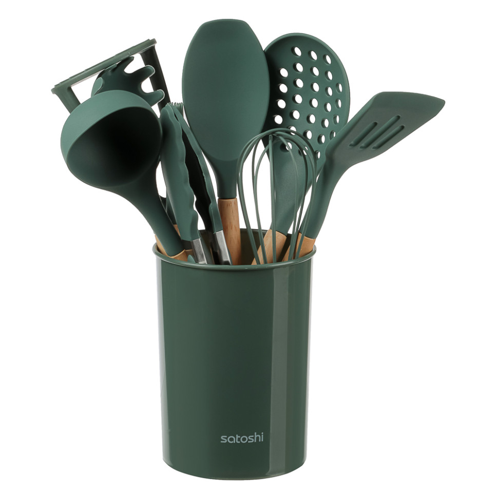 Набор кухонных принадлежностей SATOSHI Эрно, 10пр., силикон, дерево Набор кухонных принадлежностей SATOSHI Эрно, 10пр., силикон, дерево