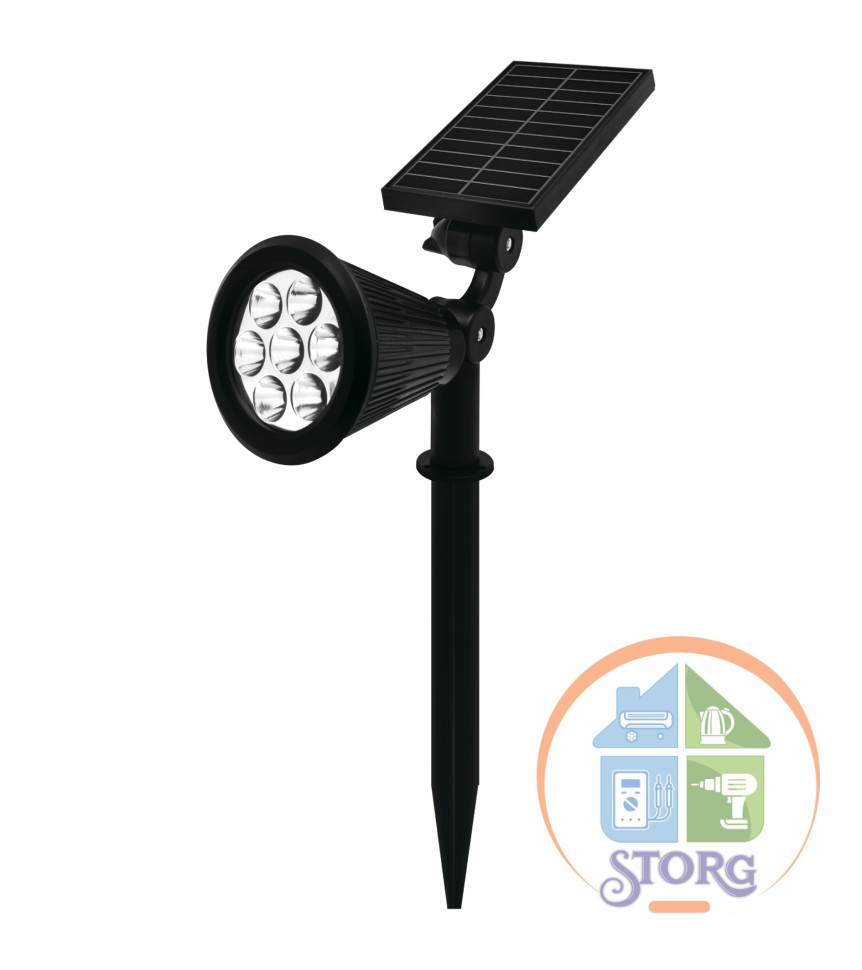 Светильник сд SOLAR LED, для гр., на с. бат., 5 реж. осв., 1,5Вт, 6500К+RGB, IP65, с ДО, черн.,duwi