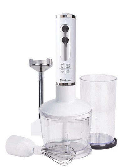 Блендерный набор SAKURA SA-6239SWC, белый, 600Вт, 2 скорости, венчик, чоппер, градуир.стакан