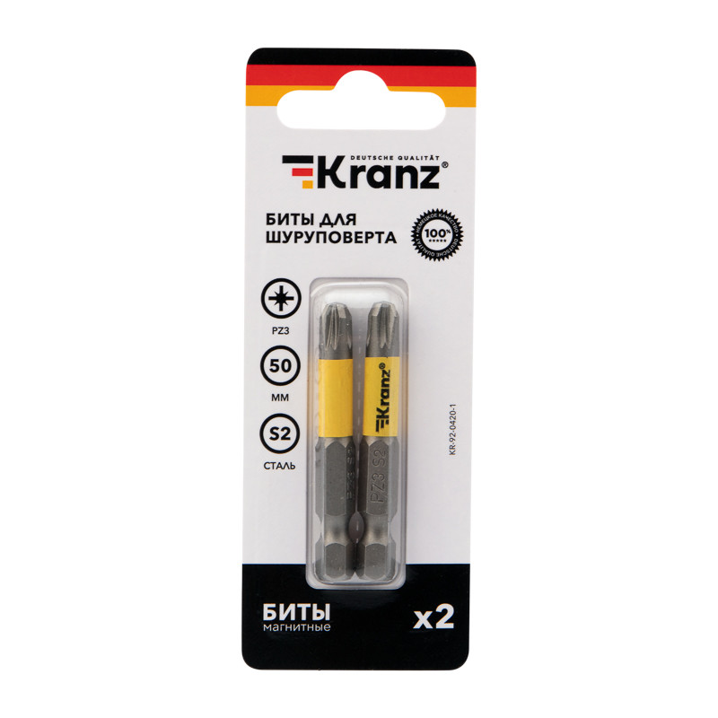 Бита для шуруповерта KRANZ PZ3х50 мм (2 шт./уп.)