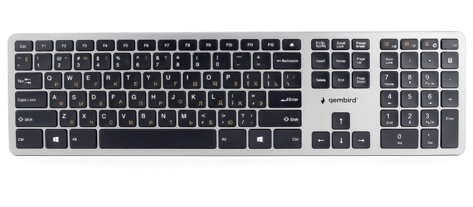 Клавиатура Gembird KBW-3 беспроводная, USB, серебристый/чёрный <KBW-3> (10013160/110125/5010877/05,К