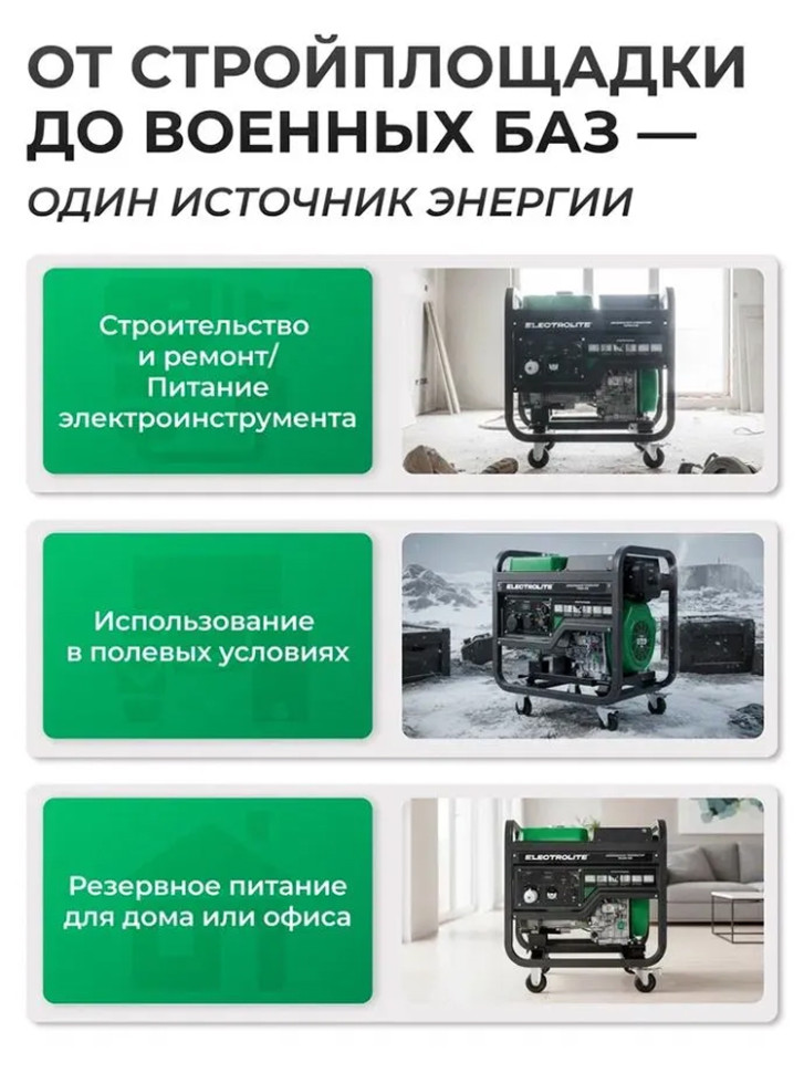 Генератор дизельный Electrolite 11000DE DUAL (8.5/9.5кВт, 220/380В, 4-такт., руч./эл.старт., медь)