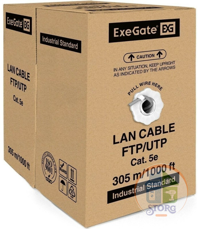Кабель ExeGate UTP 4 пары кат.5e МЕДЬ, 305м pullbox, серый