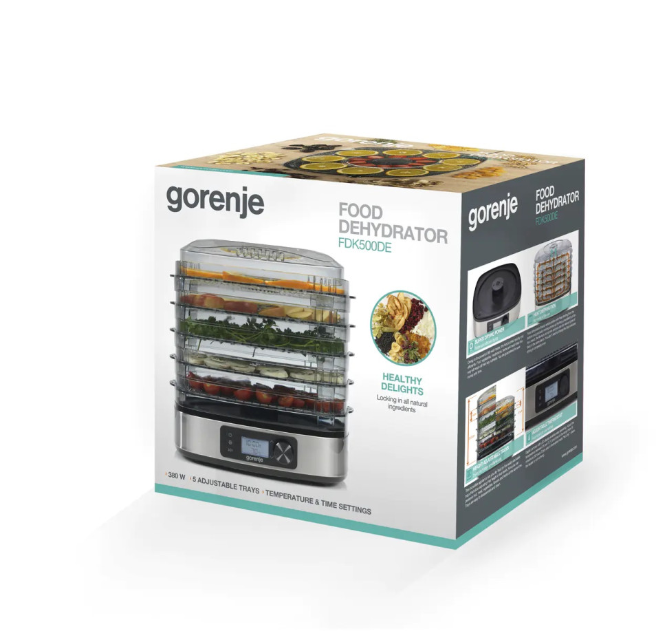 Сушилка для овощей и фруктов Gorenje FDK500DE, 380 Вт, 5 поддонов d-320 мм, таймер Сушилка для овощей и фруктов Gorenje FDK500DE, 380 Вт, 5 поддонов d-320 мм, таймер