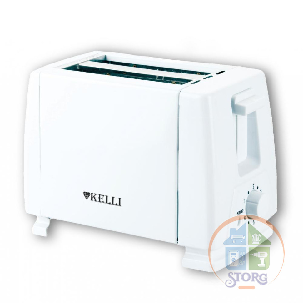 Тостер KELLI KL-5067, белый, 800Вт, 2 отделения, кнопка отмены, 6 степеней обжарки