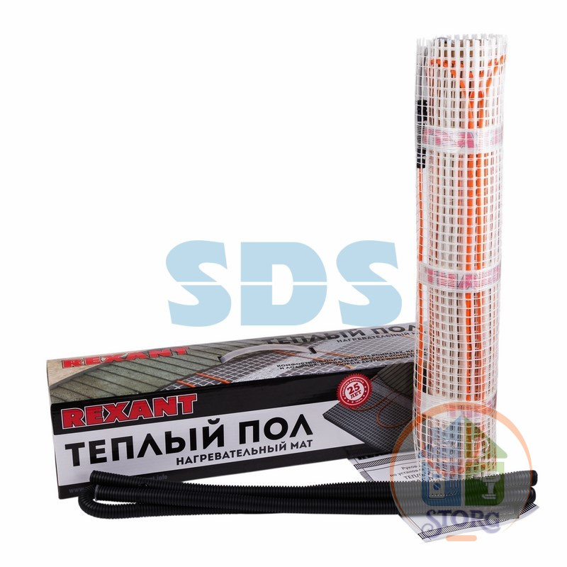 Теплый пол нагревательный мат REXANT, площадь 4,5 м2, 0,5х9,0 м, 720Вт, двух жильный