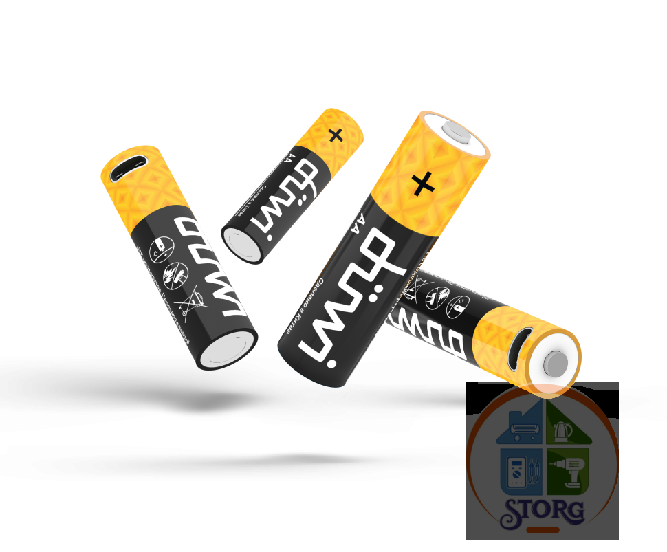 Аккумулятор USB-С, Li-ion, АА, 1,5В, 1800мАч, 4шт, кабель для зарядки, Duwi 62011 2