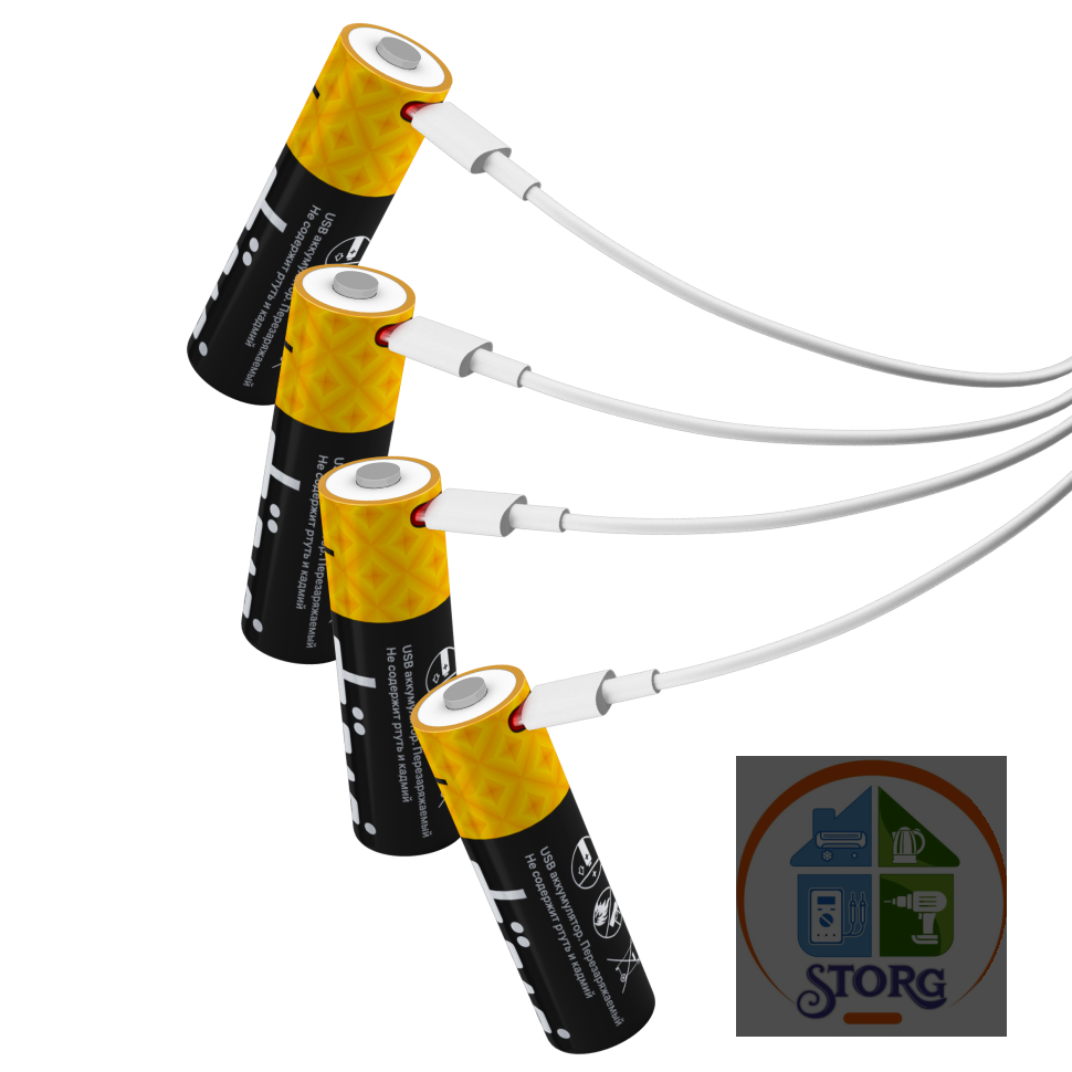Аккумулятор USB-С, Li-ion, АА, 1,5В, 1800мАч, 4шт, кабель для зарядки, Duwi 62011 2