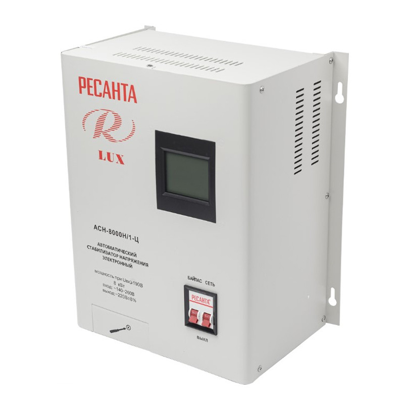 Стабилизатор напряжения релейный Ресанта АСН-8 000 Н/1-Ц 63/6/17 Lux 220В±8%, Габ. 305х190х360