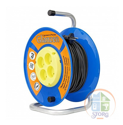 Удлинитель силовой на катушке GLANZEN 4 гн. ПВС 3х1,5 арт. EB-40-019