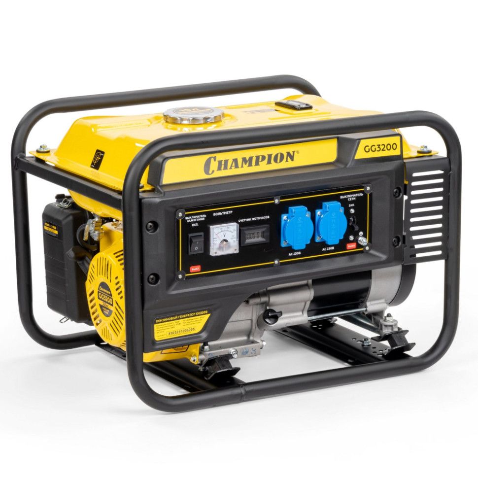 Генератор бензиновый CHAMPION GG3200 (3,2/3,5кВт, 220В, 4-такт., бак 15л, AVR, мед.обмот., ручной) Генератор бензиновый CHAMPION GG3200 (3,2/3,5кВт, 220В, 4-такт., бак 15л, AVR, мед.обмот., ручной)